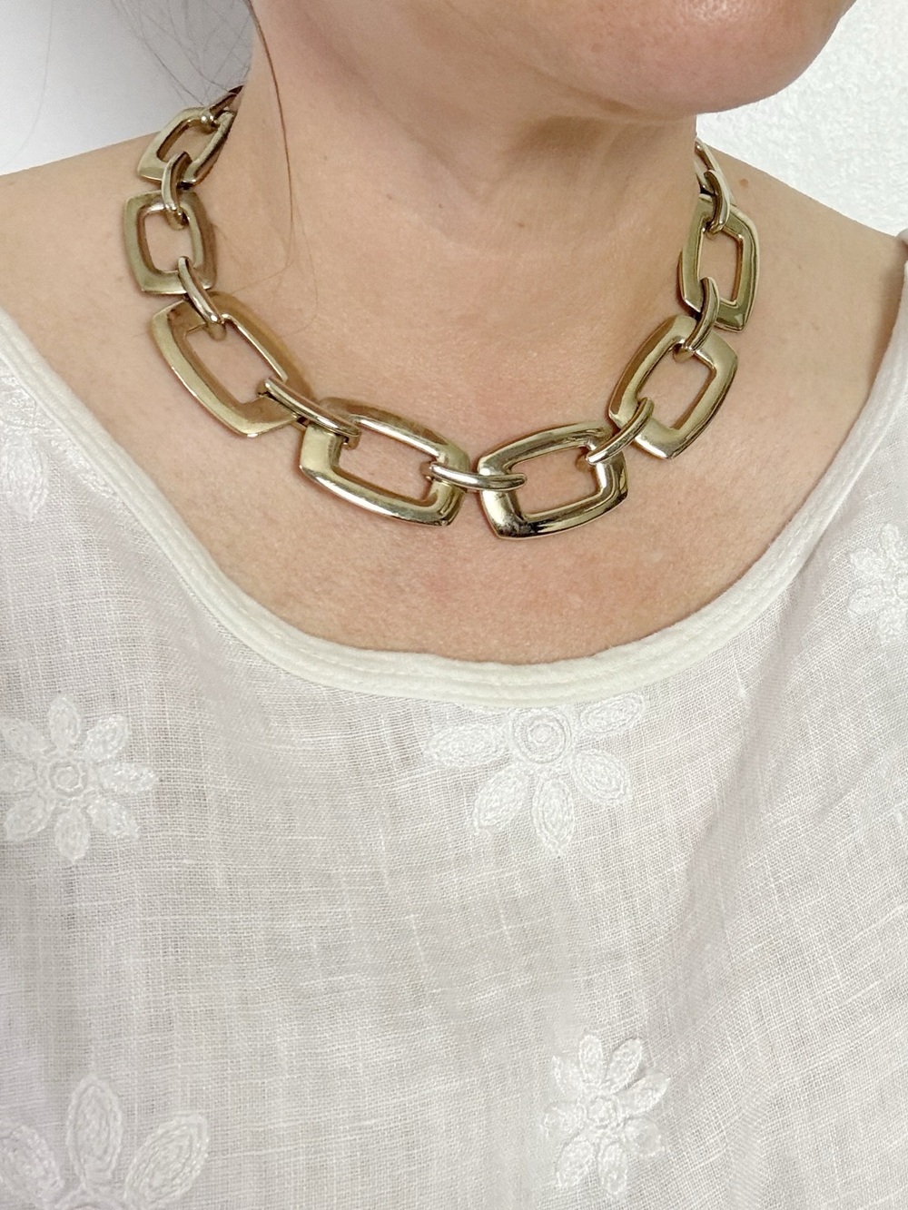 Monet Chunky Pale Gold-Link Rectangular Chain Necklace